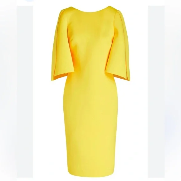 Badgley Mischka Split Sleeve Lemon Sunshine Midi Dress Size 4 NWT